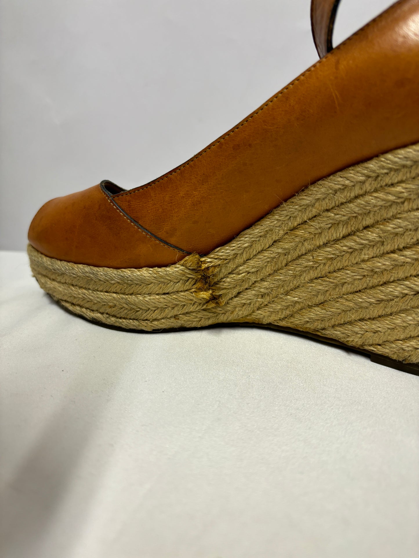 Paul Smith Tan Brown Leather Open Toe Wedge Heels 4