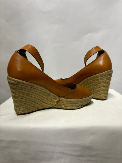 Paul Smith Tan Brown Leather Open Toe Wedge Heels 4