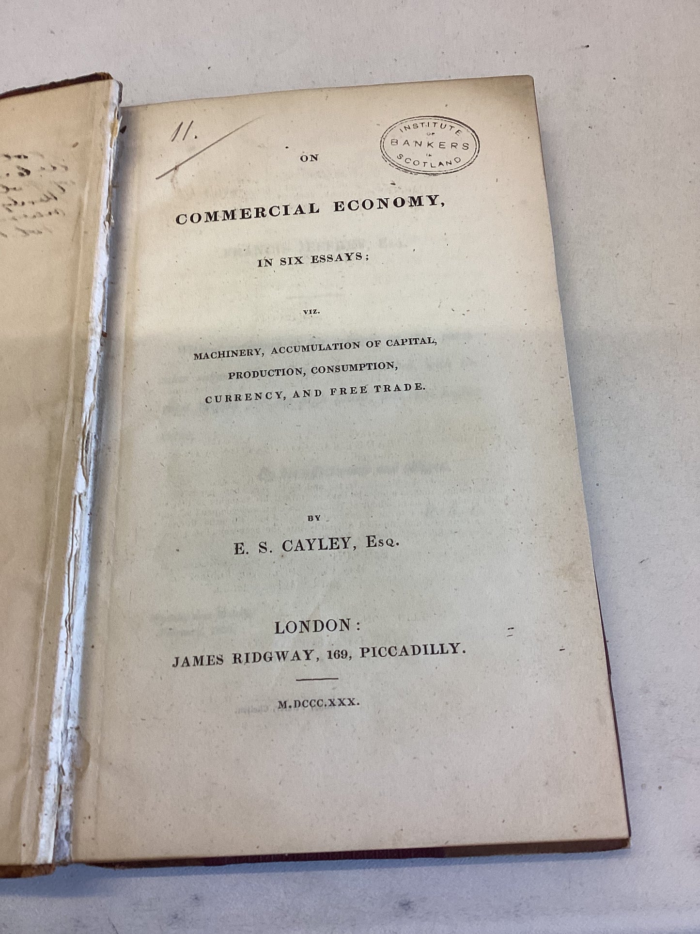 Cayley On Commercial Economy In Six Essays First Edition James Ridgeway 1830