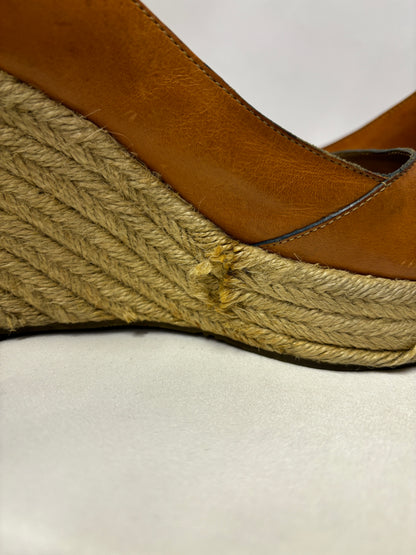 Paul Smith Tan Brown Leather Open Toe Wedge Heels 4