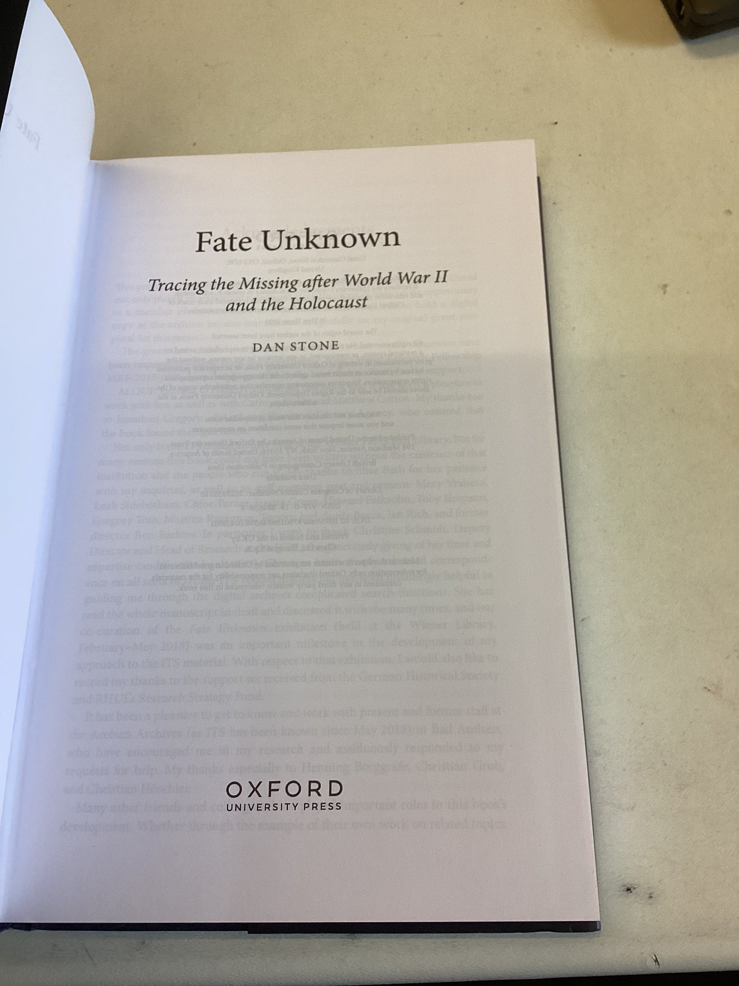 Fate Unknown Tracing The Missing After World War 11 & The Holocaust Dan Stone