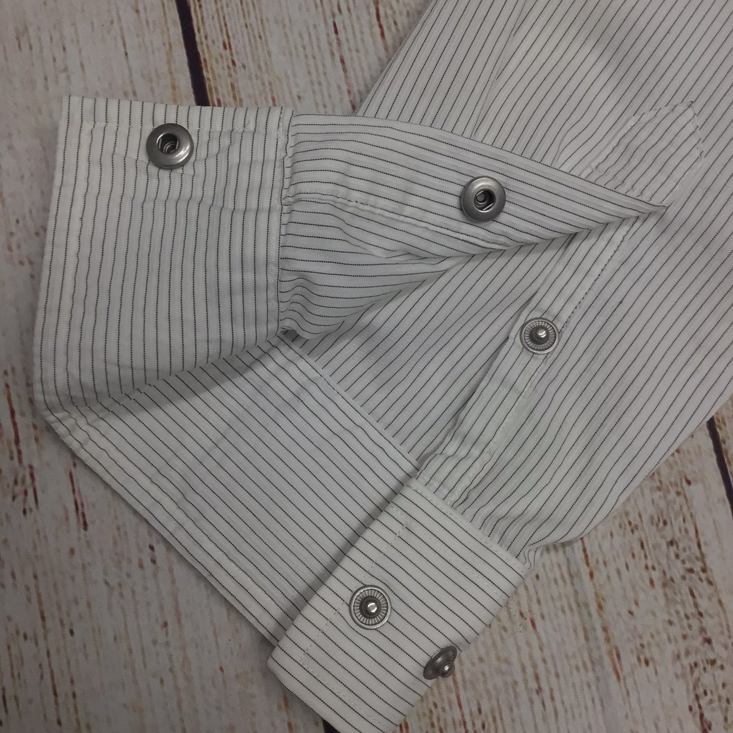 AX Armani Exchange White & Black Striped Slim Fit Shirt w/Poppers Size Ch40"