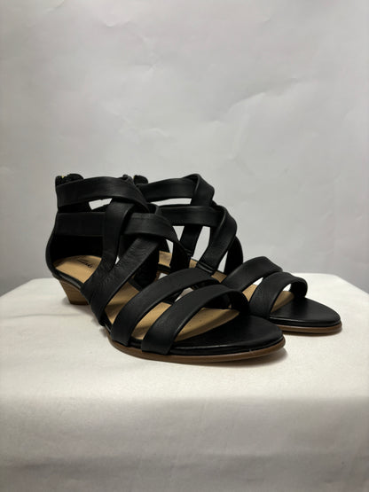 Clarks Black Leather Mena Strappy Sandal Heels  5.5 BNWB