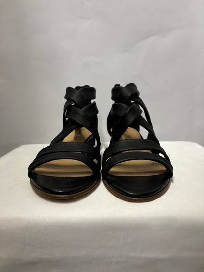 Clarks Black Leather Mena Strappy Sandal Heels  5.5 BNWB