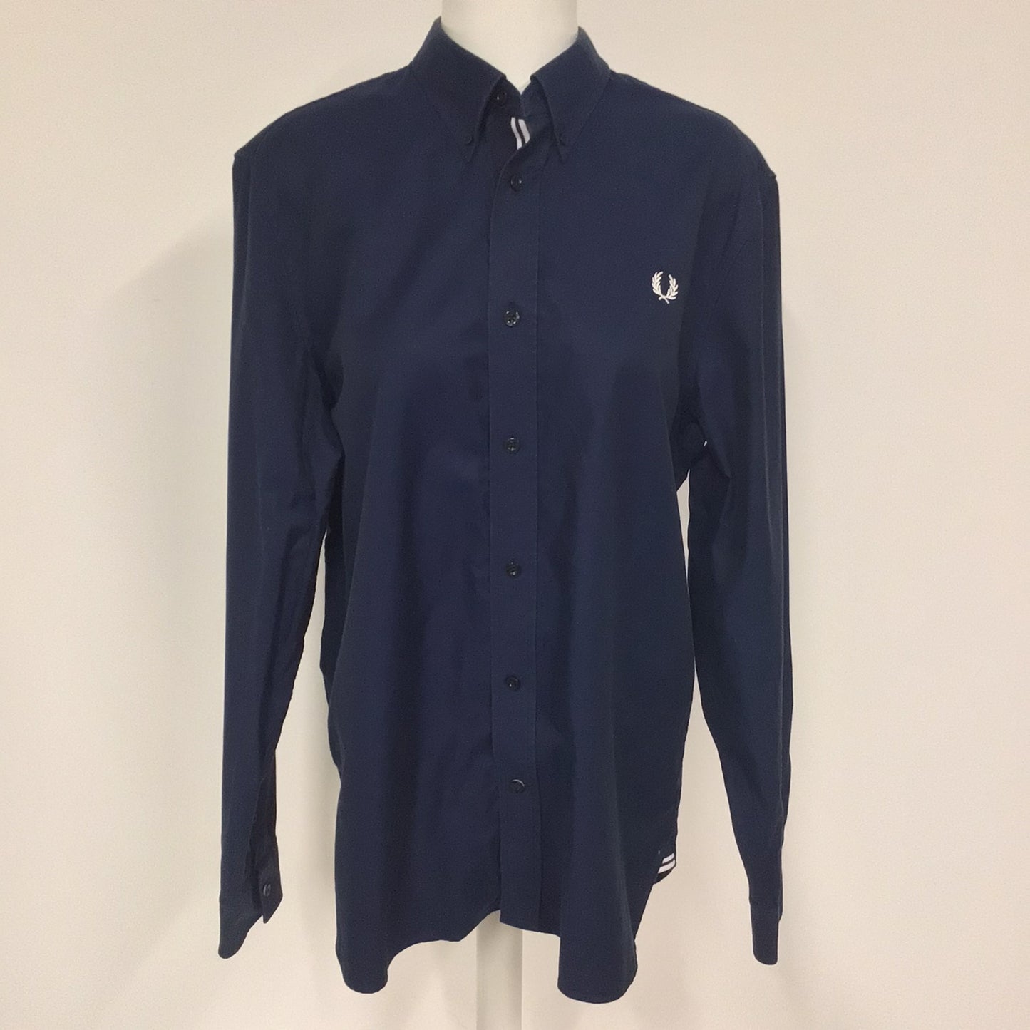 Fred Perry Navy Blue Long Sleeve Shirt 100% Cotton Size L