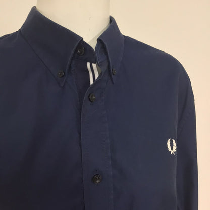 Fred Perry Navy Blue Long Sleeve Shirt 100% Cotton Size L