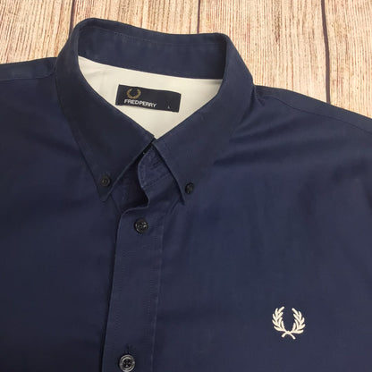 Fred Perry Navy Blue Long Sleeve Shirt 100% Cotton Size L