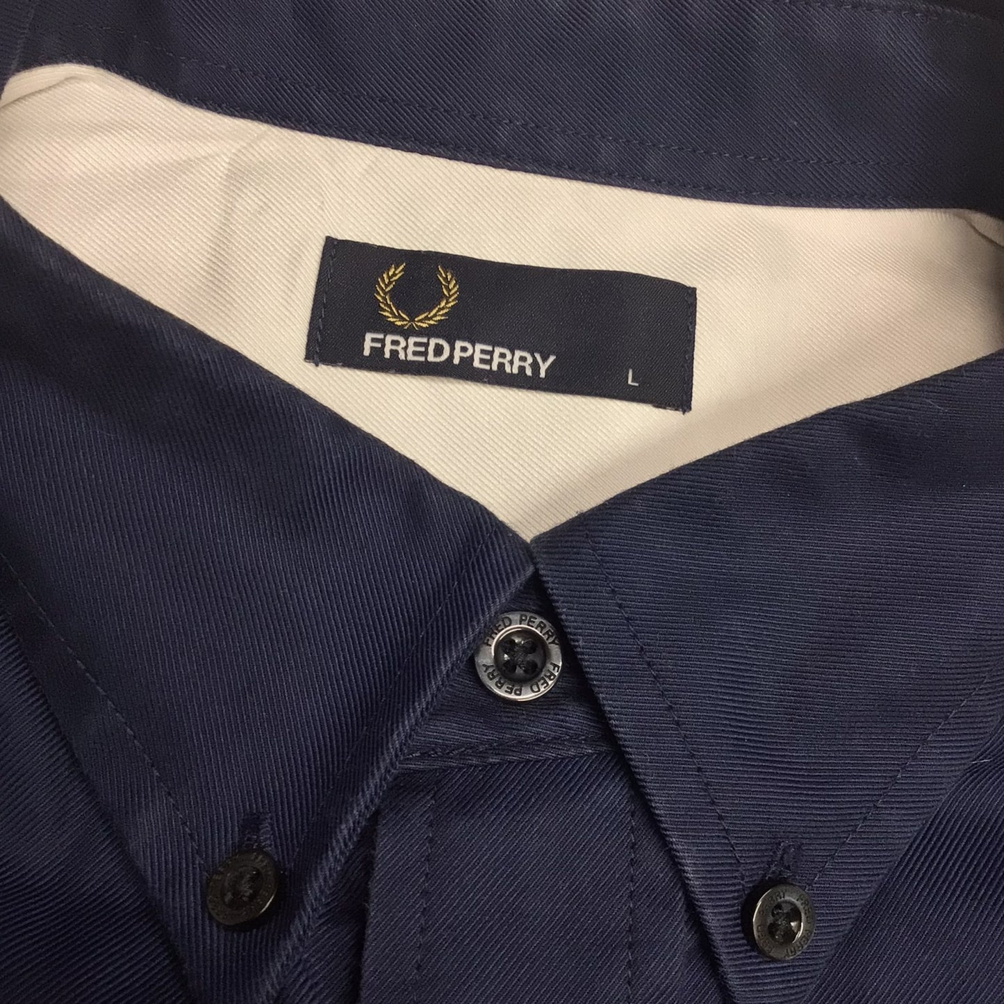 Fred Perry Navy Blue Long Sleeve Shirt 100% Cotton Size L