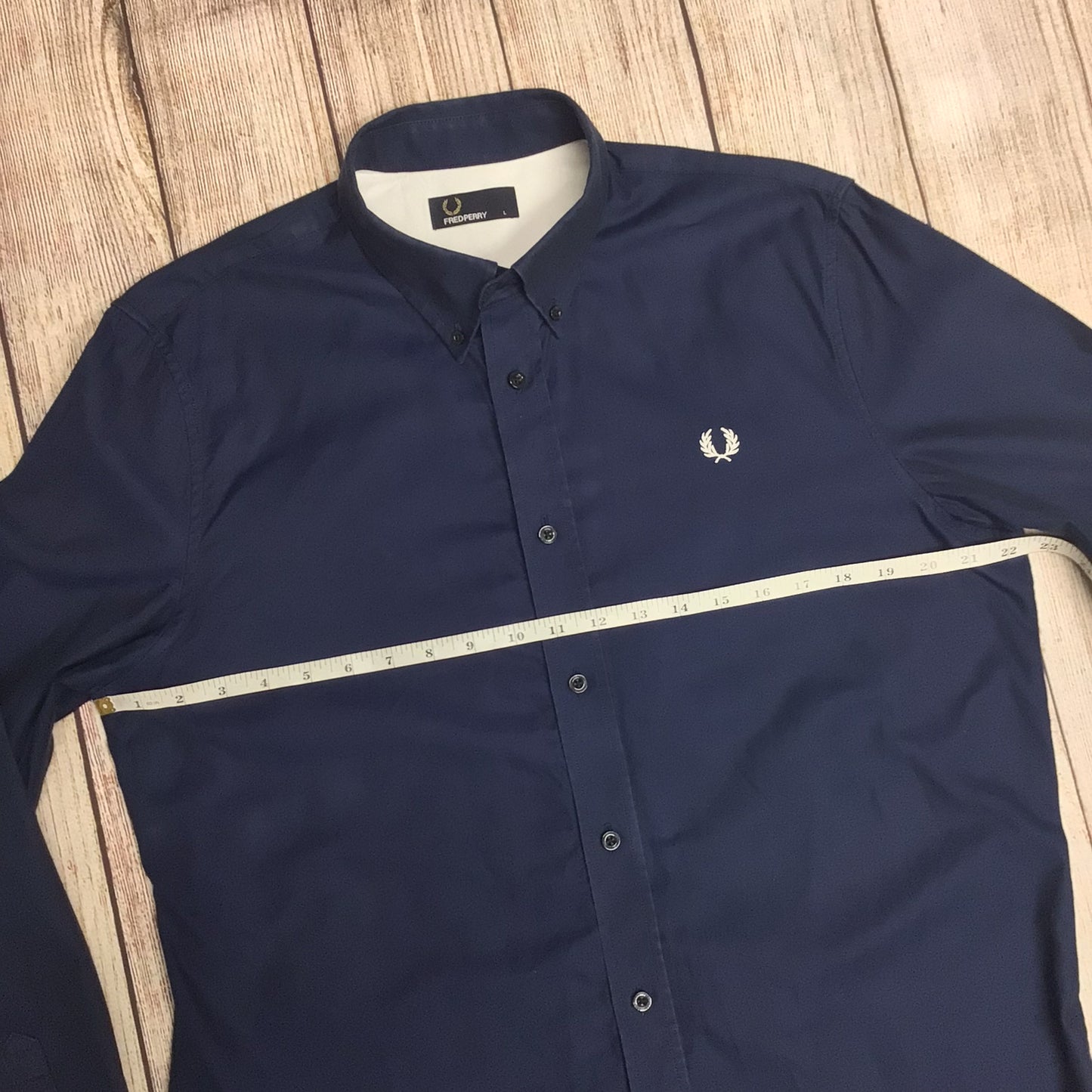 Fred Perry Navy Blue Long Sleeve Shirt 100% Cotton Size L