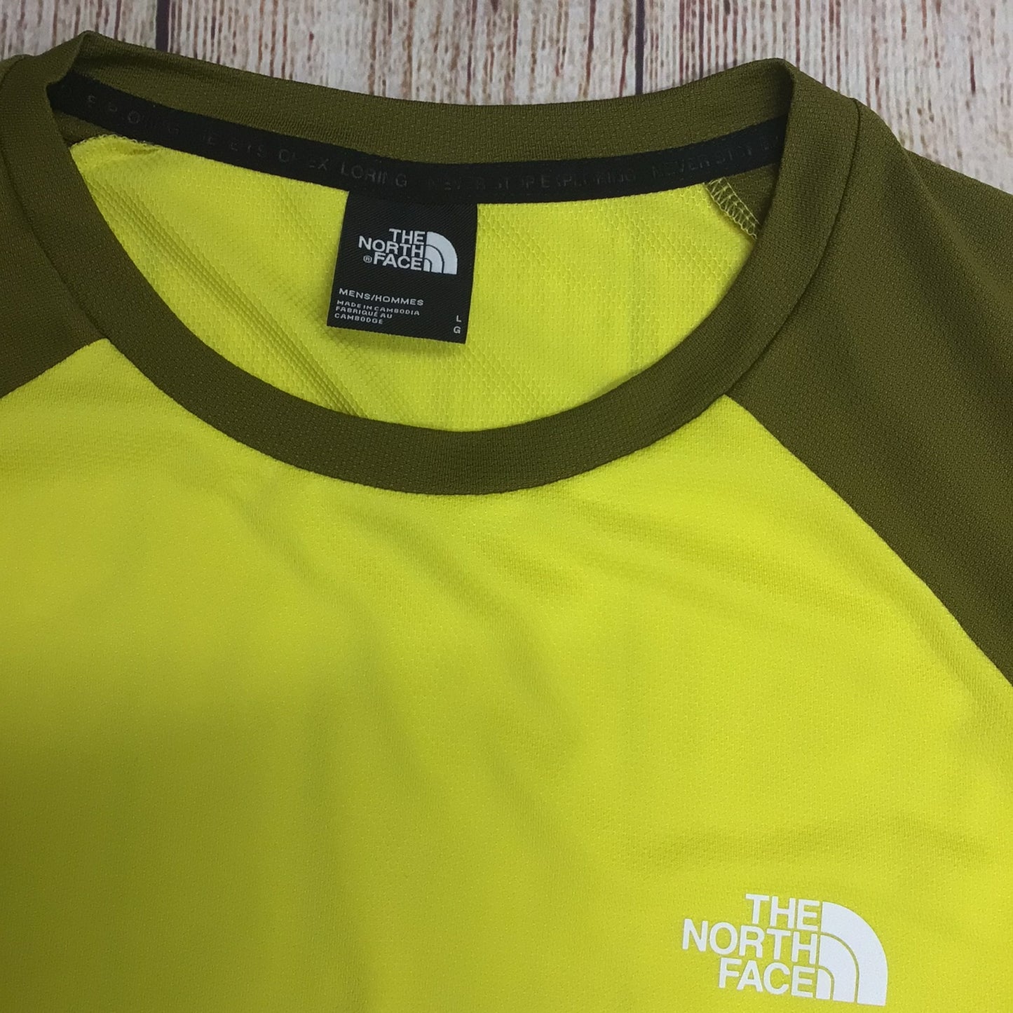 The North Face Yellow & Green Raglan Sports T Shirt Size L