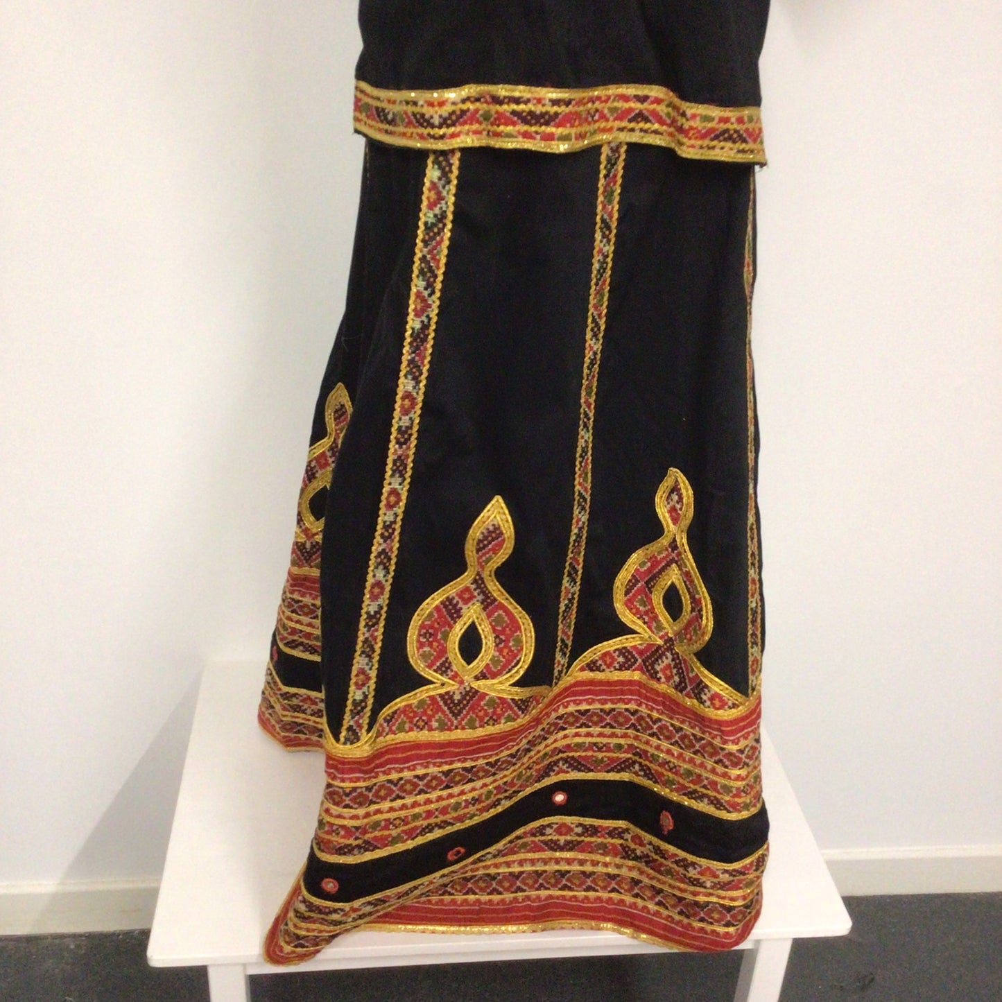 Black, Gold & Red Embroidered Top & Skirt Set Size L (approx.)