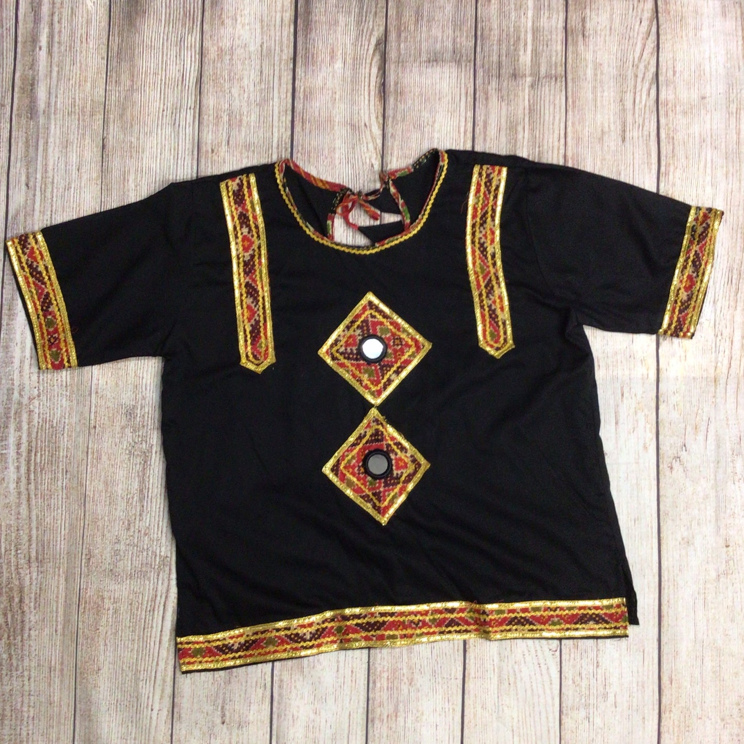 Black, Gold & Red Embroidered Top & Skirt Set Size L (approx.)