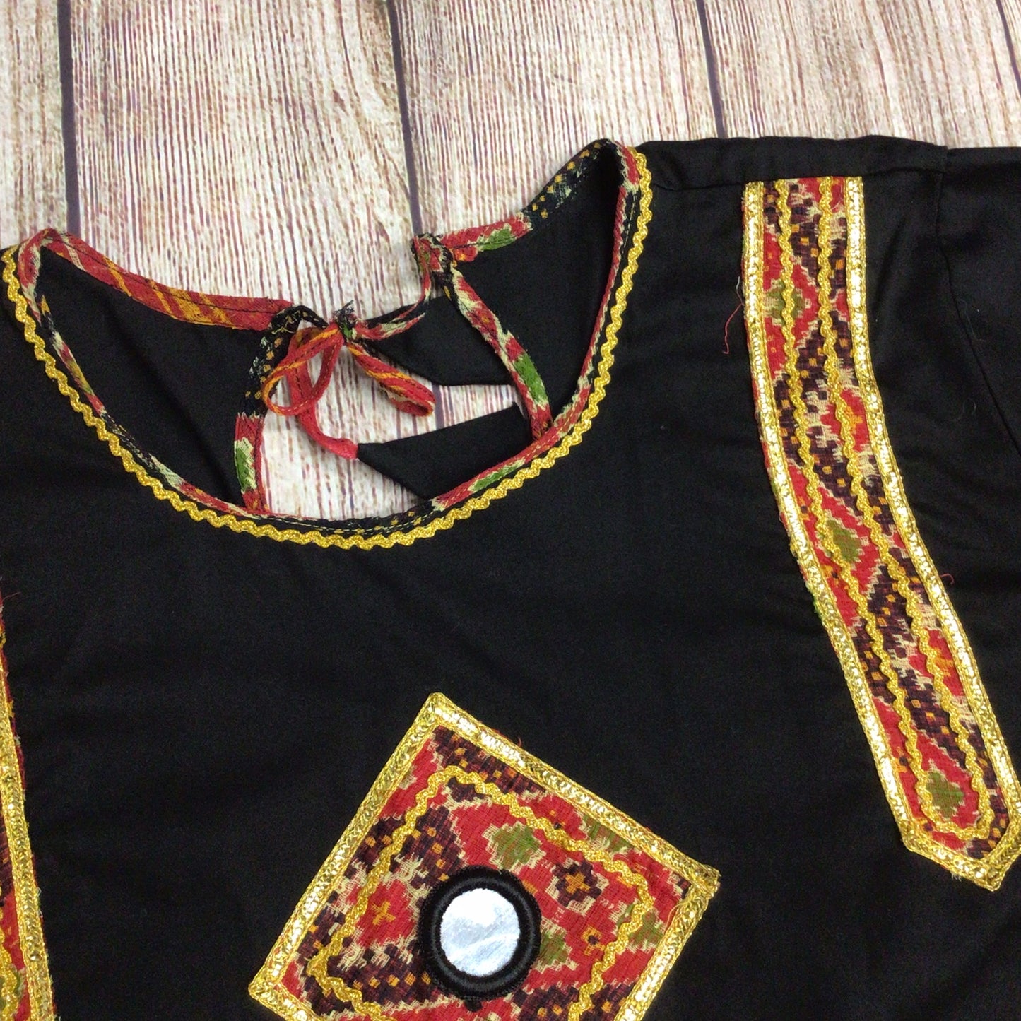 Black, Gold & Red Embroidered Top & Skirt Set Size L (approx.)