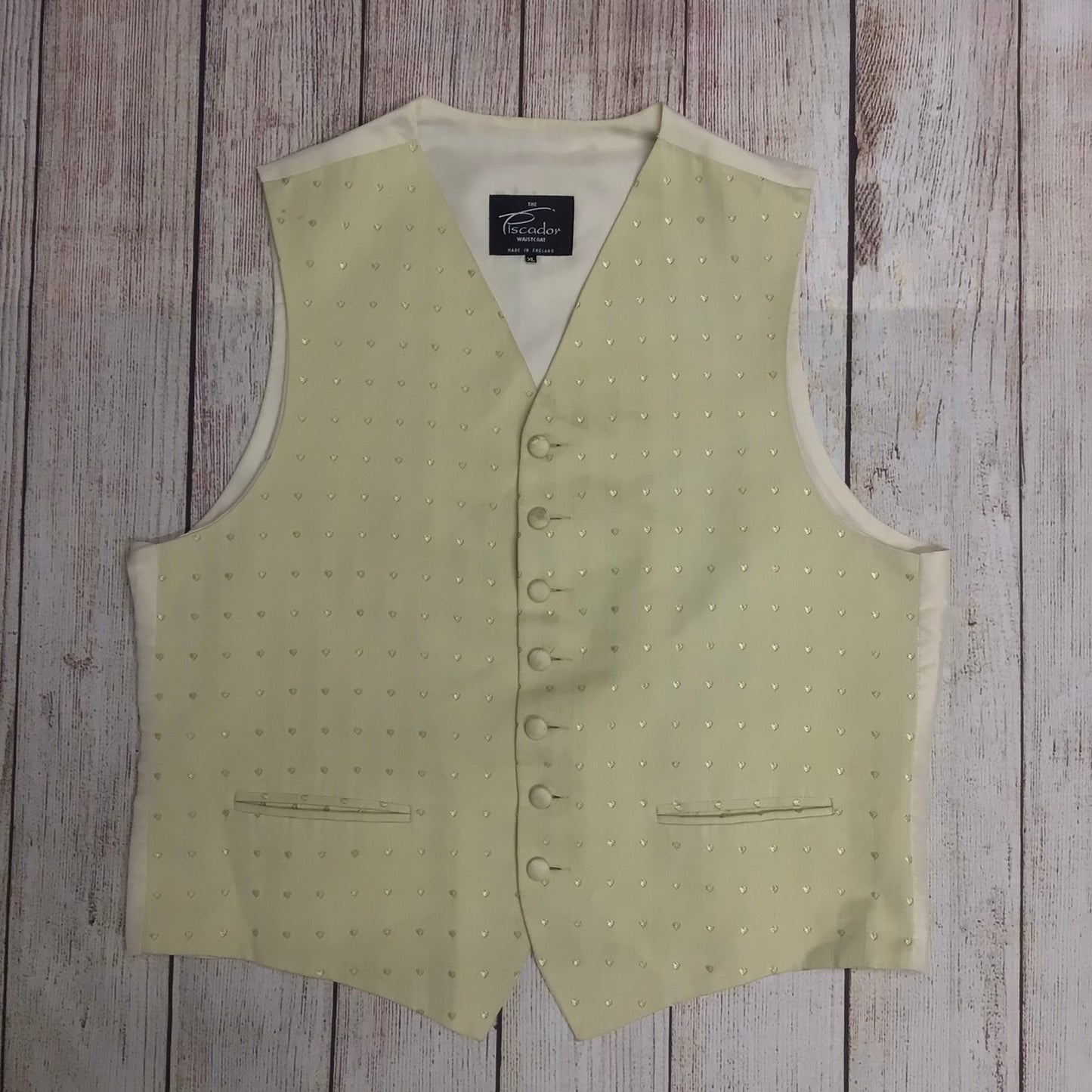 The Piscador Yellow & Cold Heart Print Waistcoat Size XL