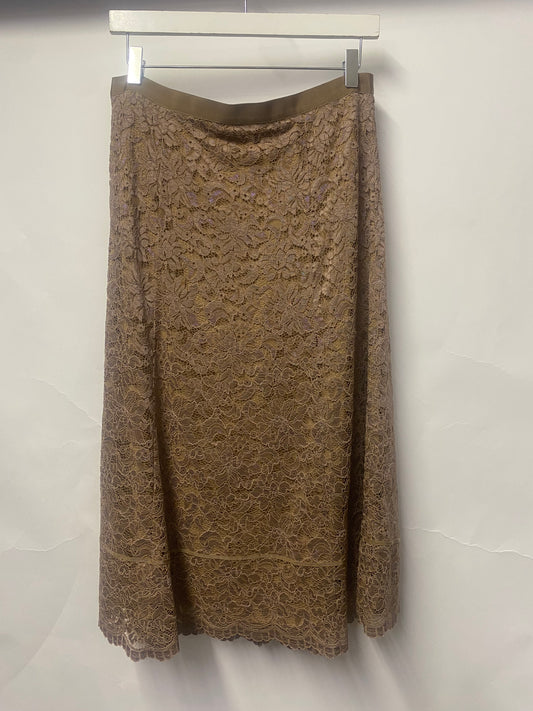 DKNY Bergdorf Goodman Brown Sparkly Lace Flowy Mid Length Skirt 12