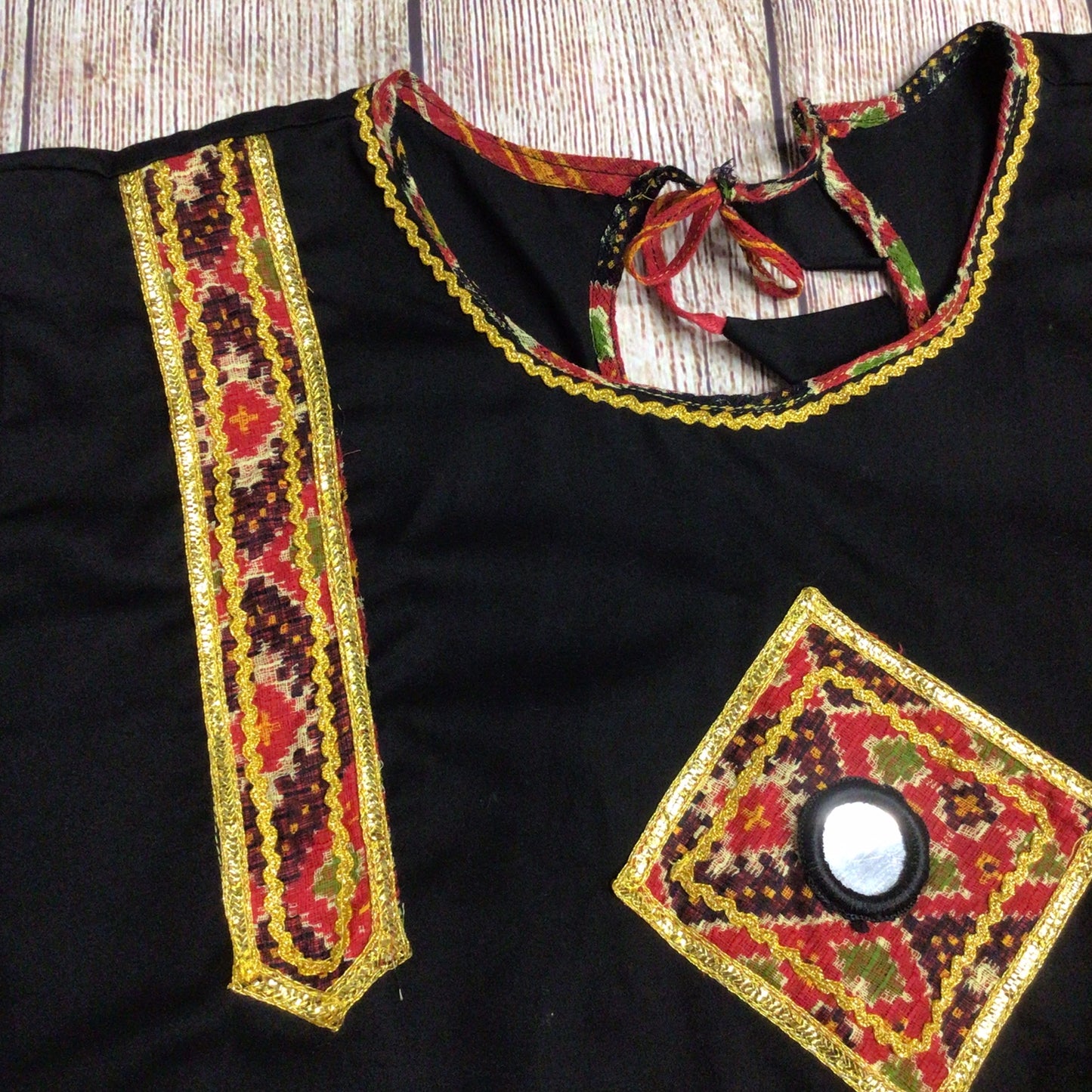 Black, Gold & Red Embroidered Top & Skirt Set Size L (approx.)