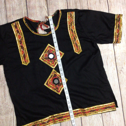 Black, Gold & Red Embroidered Top & Skirt Set Size L (approx.)