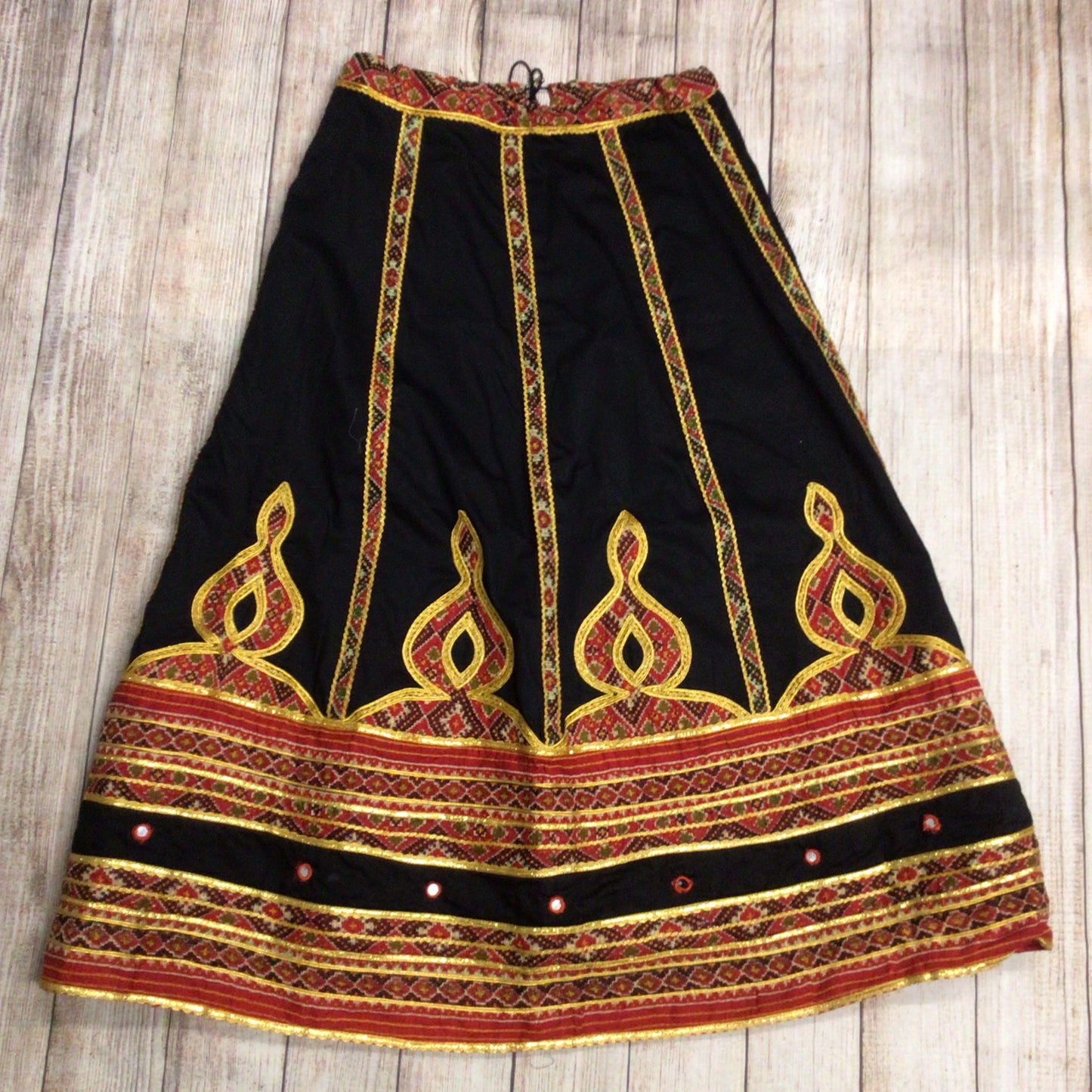 Black, Gold & Red Embroidered Top & Skirt Set Size L (approx.)