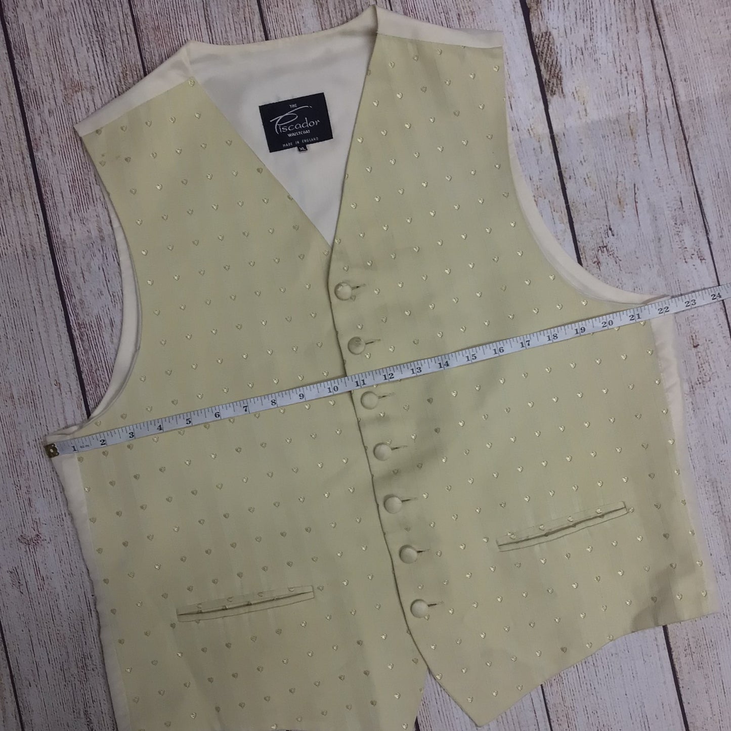 The Piscador Yellow & Cold Heart Print Waistcoat Size XL