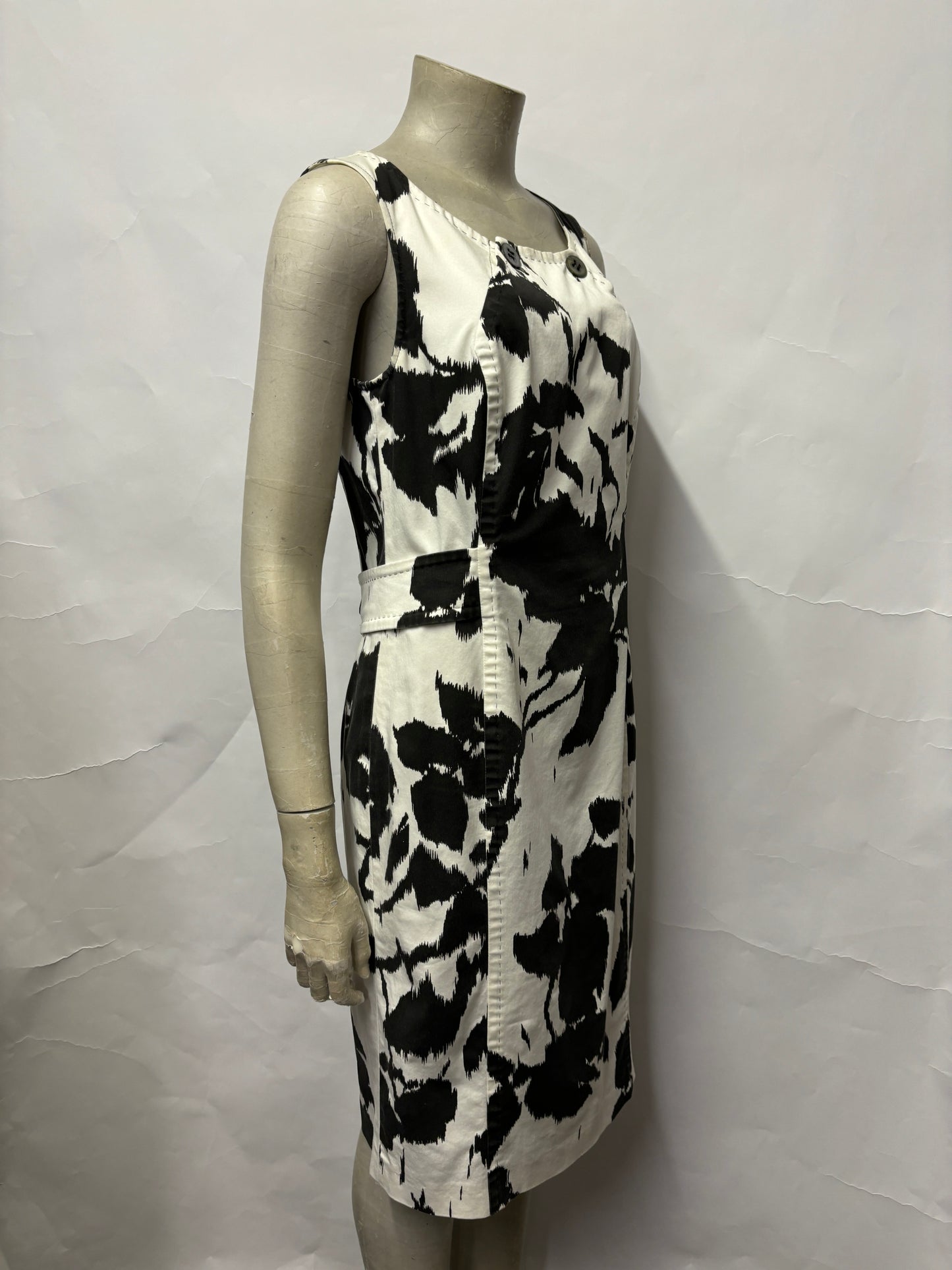 MaxMara Black and White Fitted Stretch Fabric Mid Length Dress M/L
