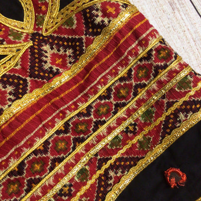 Black, Gold & Red Embroidered Top & Skirt Set Size L (approx.)