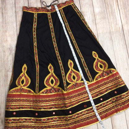 Black, Gold & Red Embroidered Top & Skirt Set Size L (approx.)