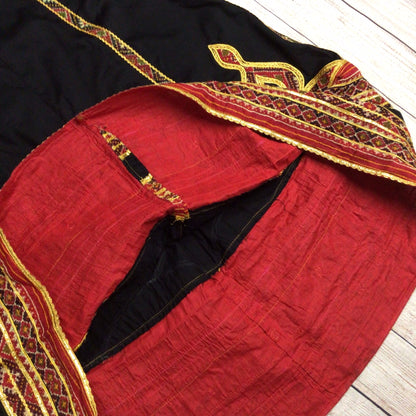 Black, Gold & Red Embroidered Top & Skirt Set Size L (approx.)