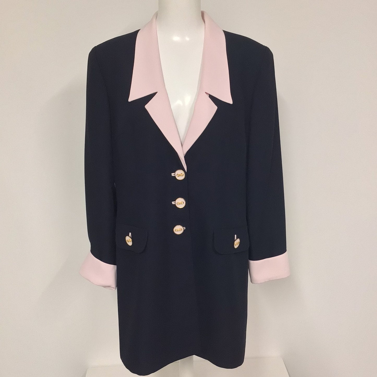 Condici Blue & Pink Collared Long Blazer w/Shoulder Pads Size 18