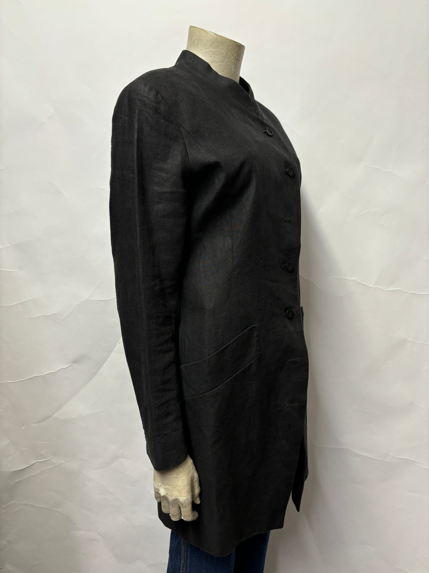 Kenzo Black Linen Longline Blazer 38/10