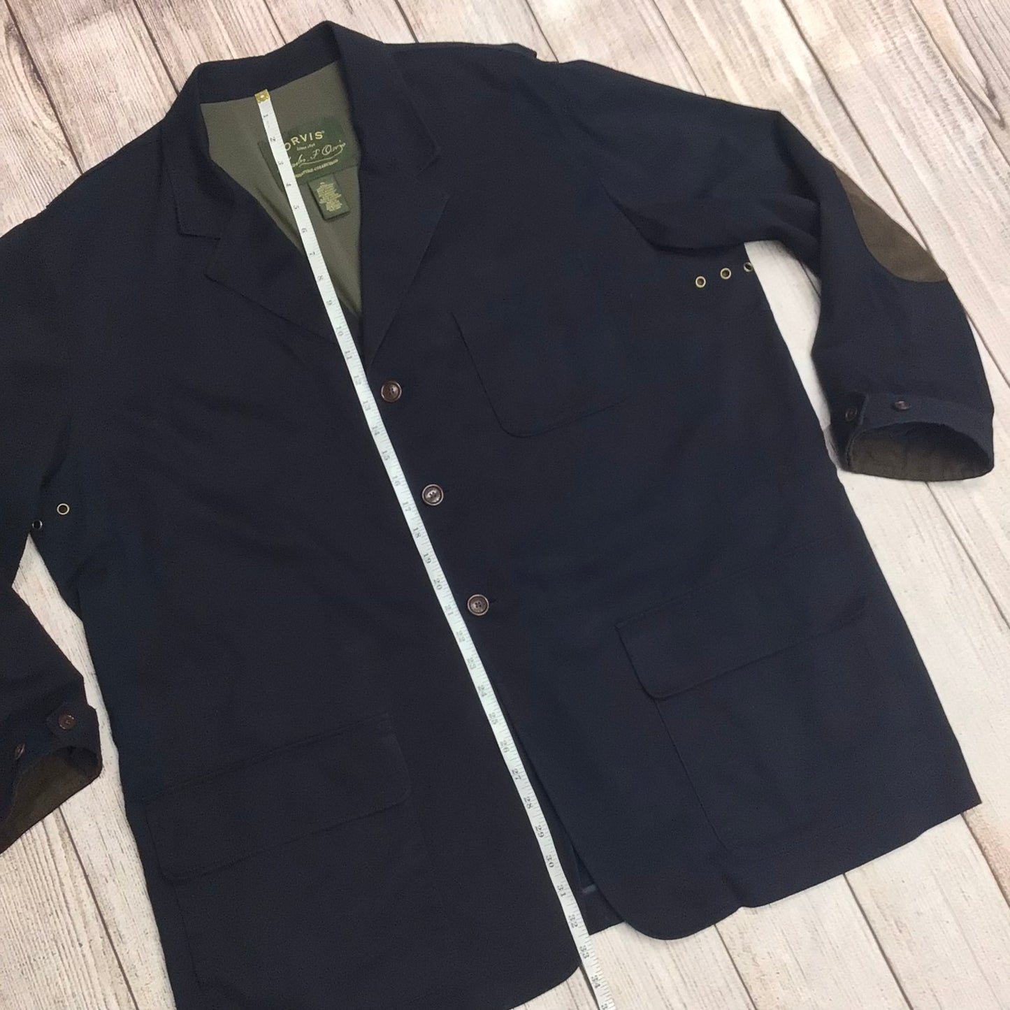 Orvis Dark Blue Cotton Coat w/Elbow Patches Size XL