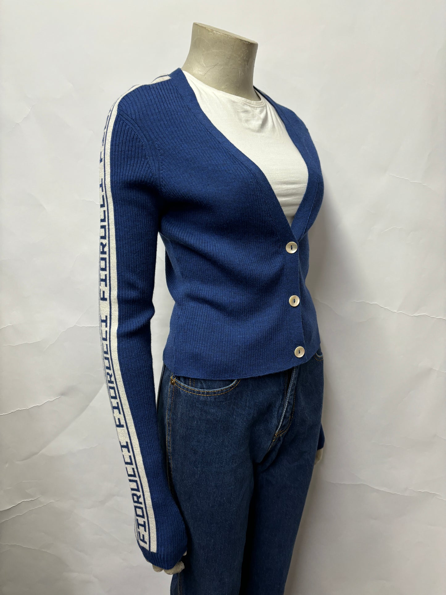 Fiorucci Blue Wool Cropped Cardigan Large