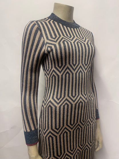 Ted Baker Gold and Blue Sparkly Knit Dress Small