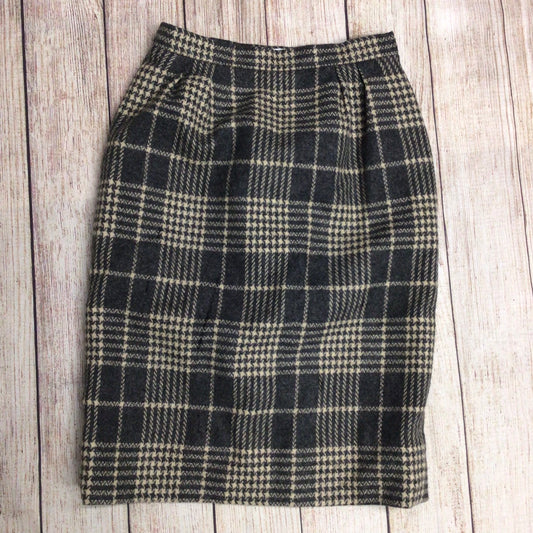 Jaeger Grey & Cream Dogtooth Check Wool Pencil Skirt Size W26 (approx.)