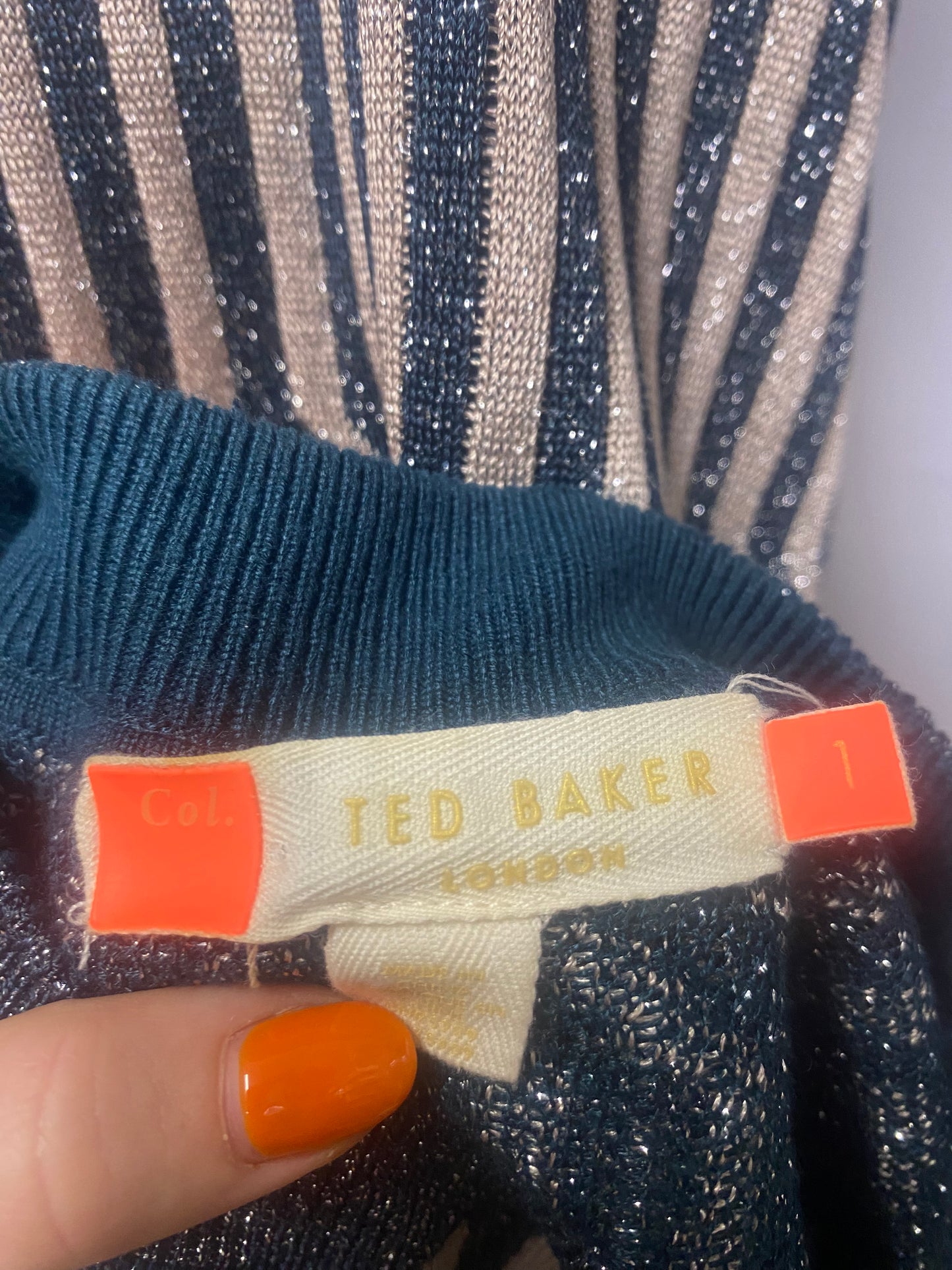 Ted Baker Gold and Blue Sparkly Knit Dress Small