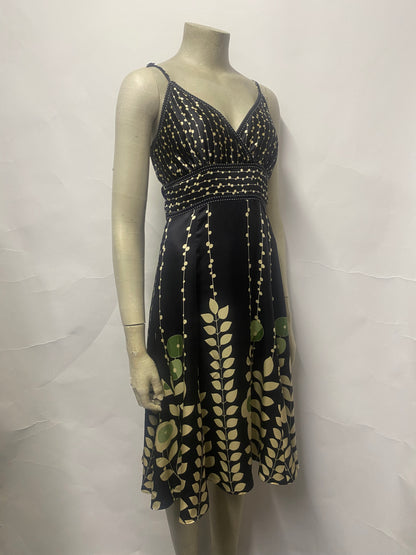 Ted Baker Black Floral and Polka Spaghetti Strap Dress 10