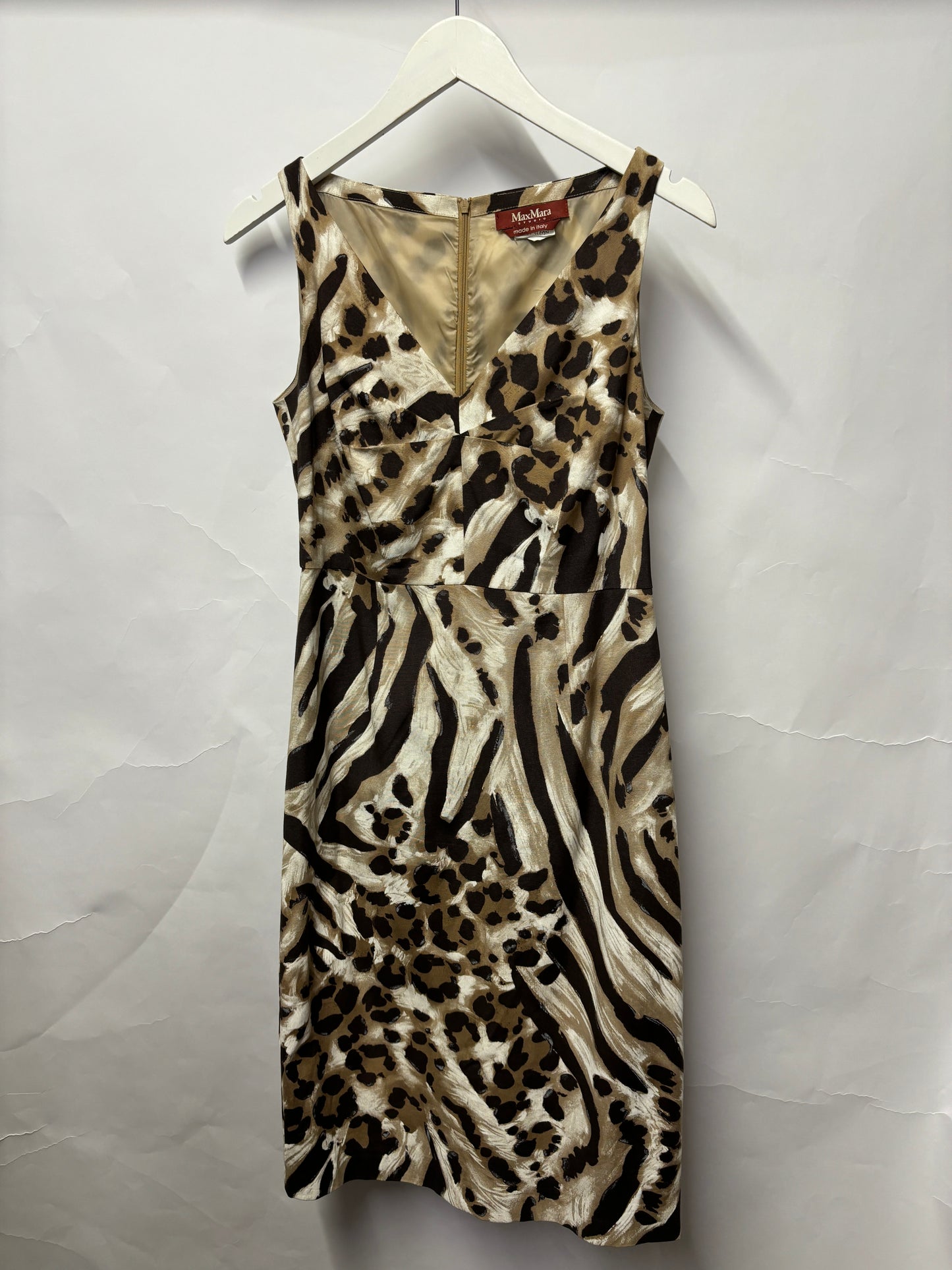 MaxMara Brown Animal Print Sleeveless Fitted Dress Medium