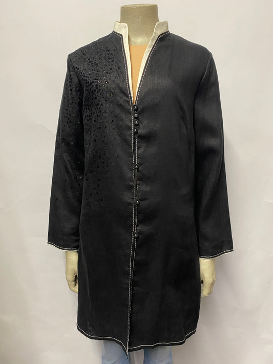 Nitya Black Linen Long Line Tunic Jacket 10