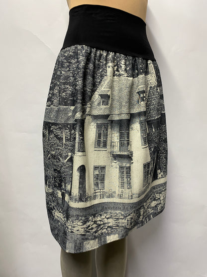 Agnes B Black and White Amy Noir House Print A-line Cotton Skirt Small BNWT
