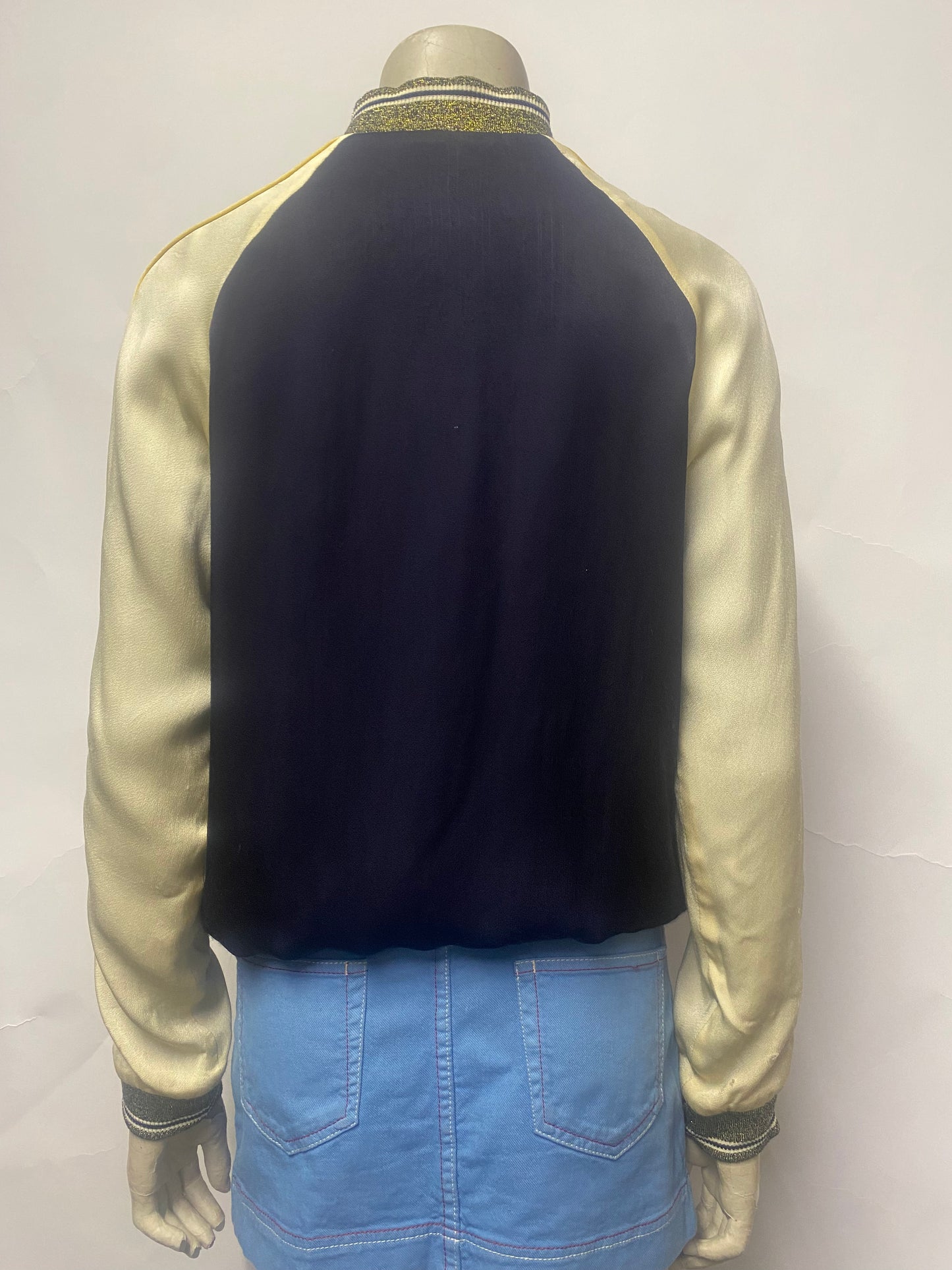 Scotch and Soda Navy and Green Satin Bomber Jacket S/M