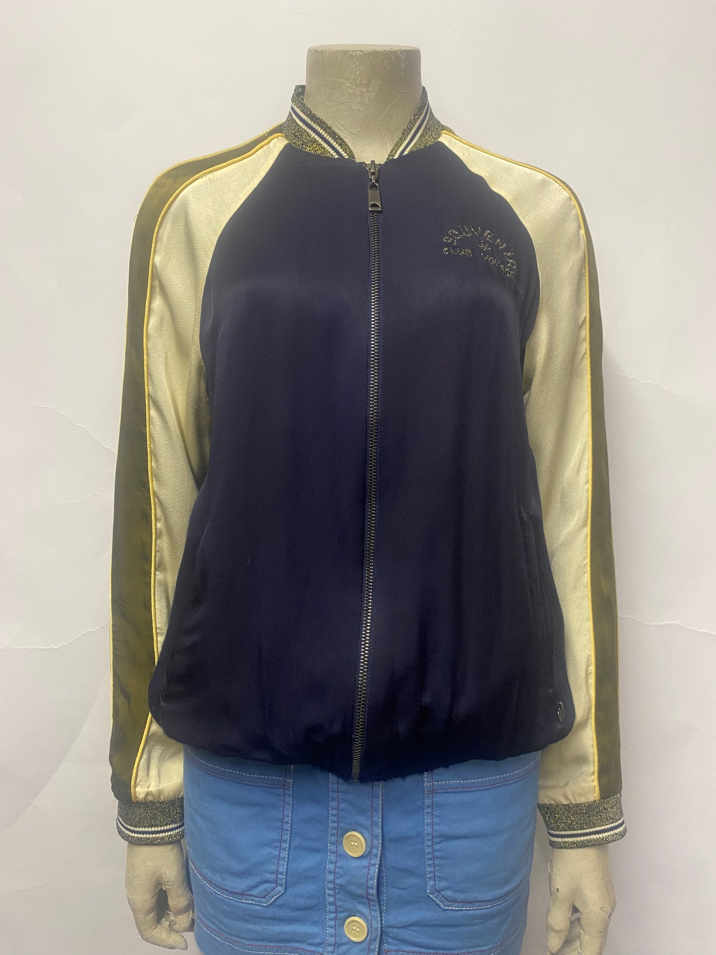 Scotch and Soda Navy and Green Satin Bomber Jacket S/M