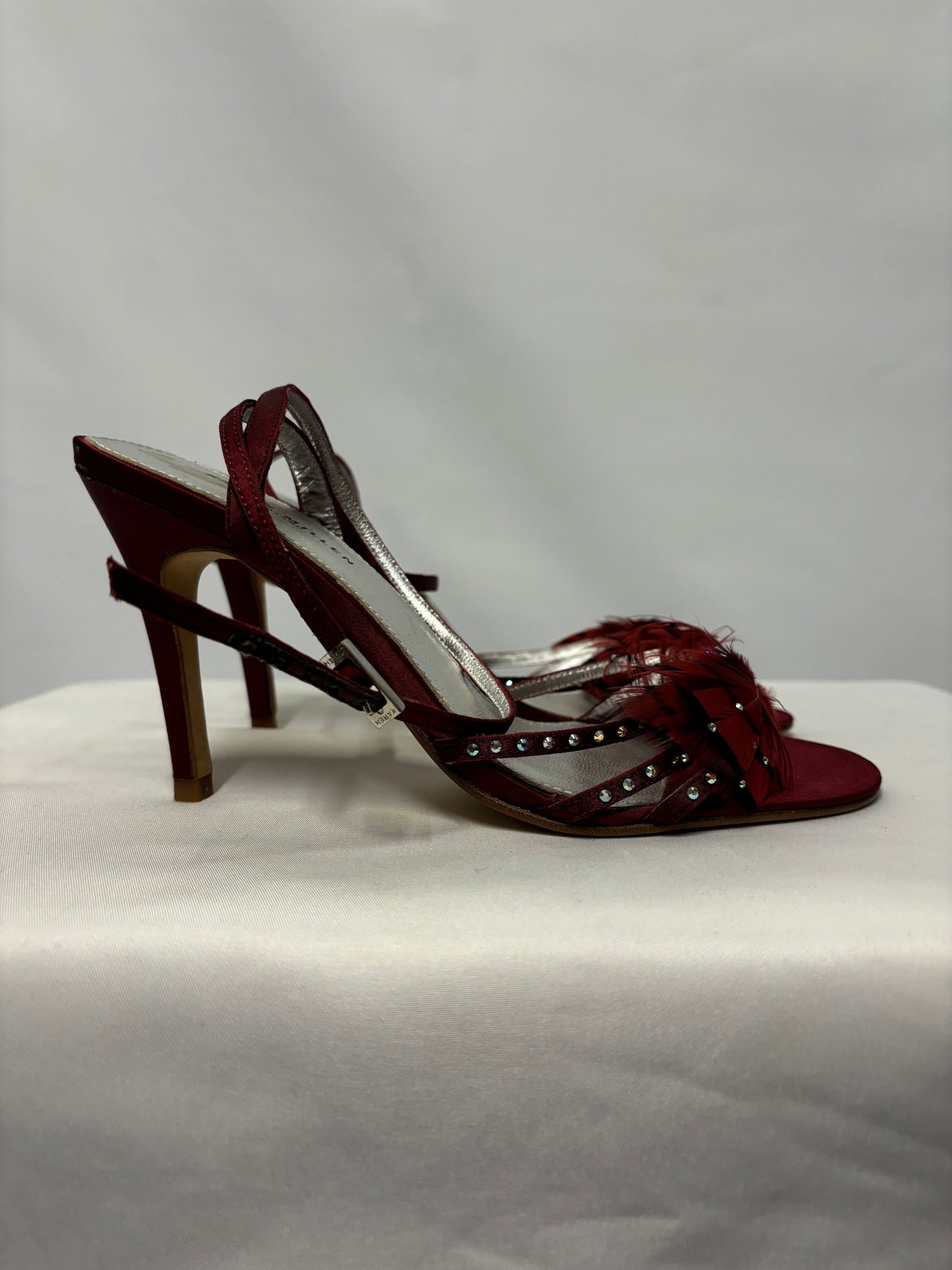 Karen Millen Red Satin and Feather Strappy Heels 4/37