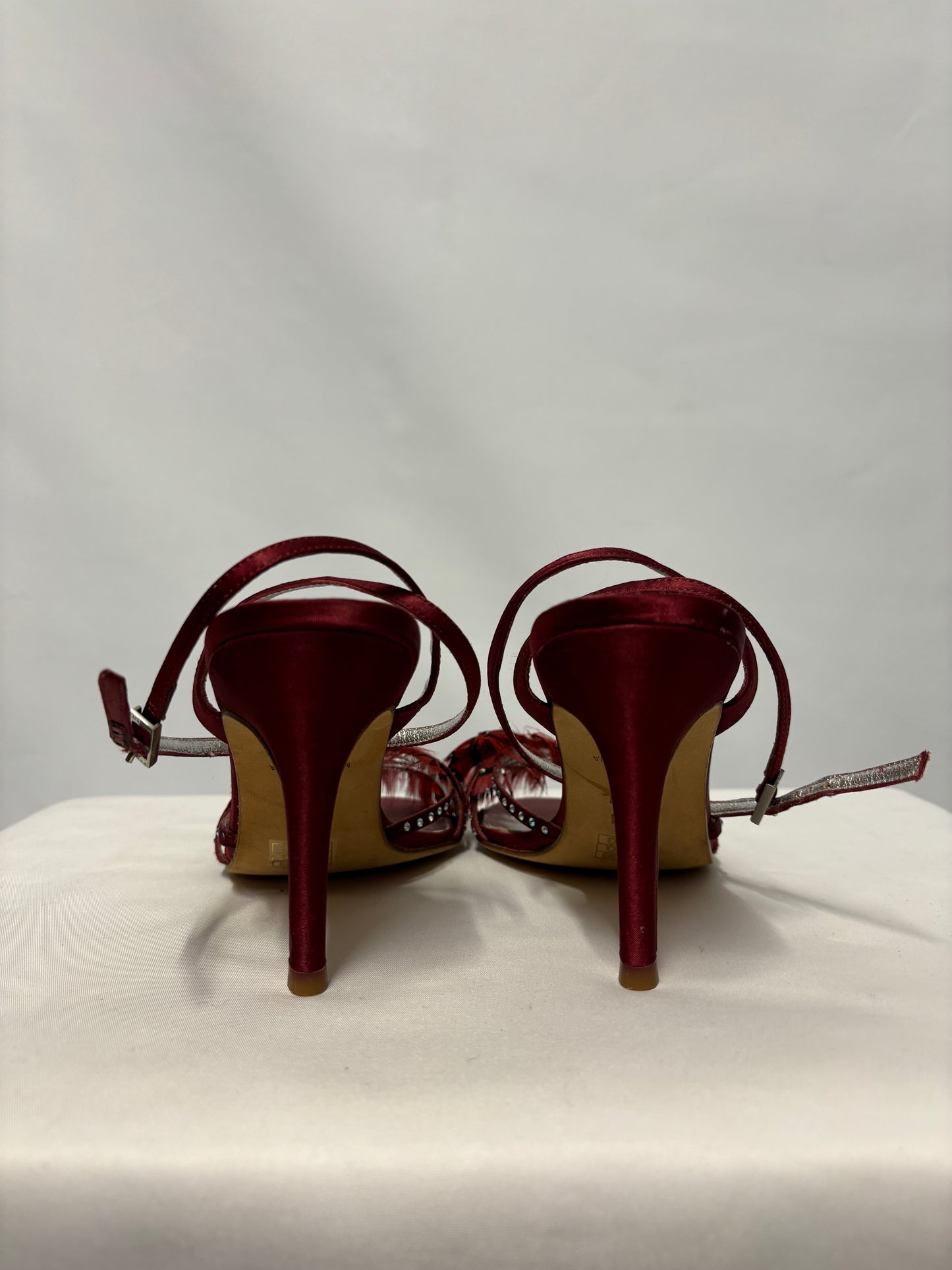 Karen Millen Red Satin and Feather Strappy Heels 4/37