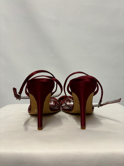 Karen Millen Red Satin and Feather Strappy Heels 4/37