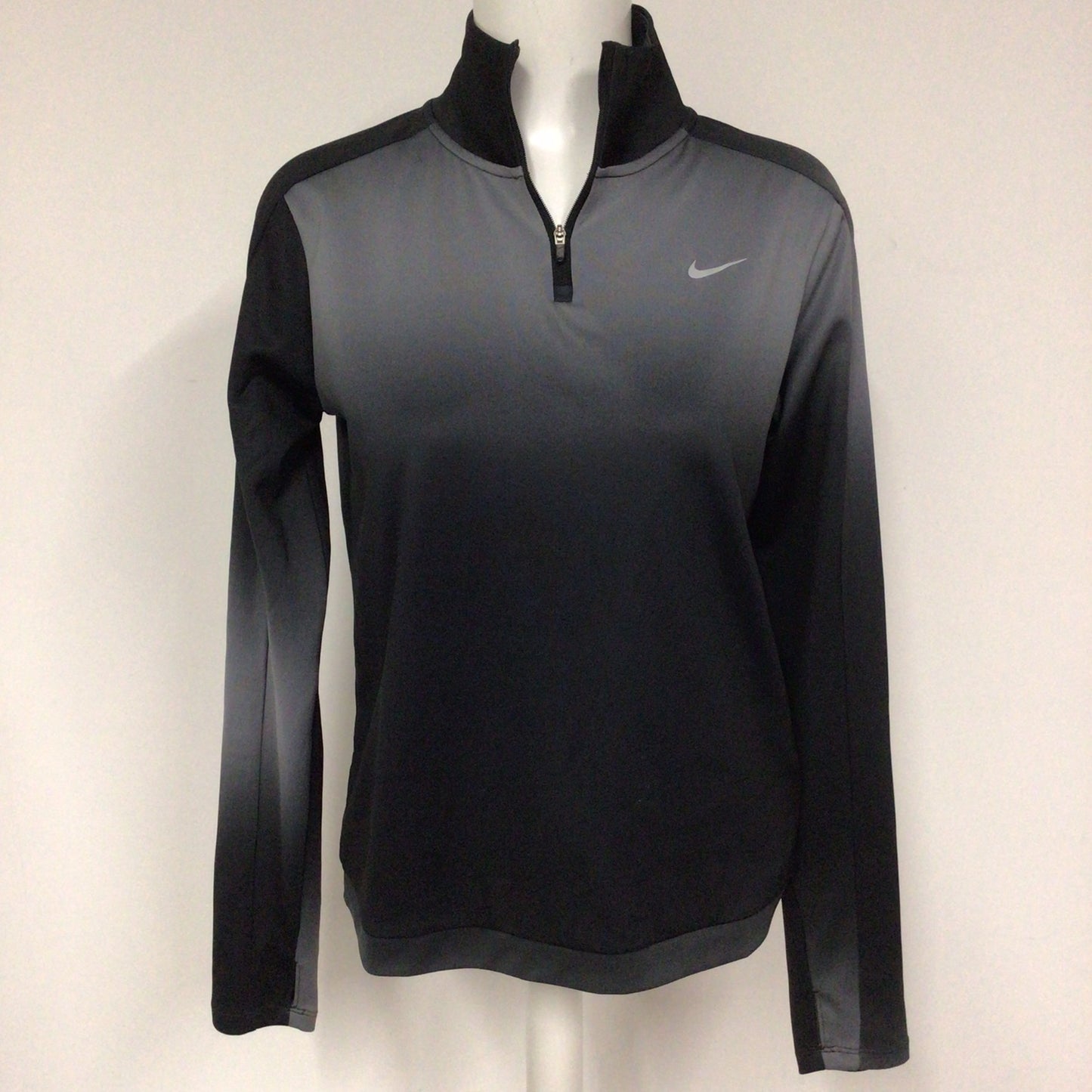 Nike Dri-Fit Black & Grey 1/4 Zip Sports Top w/Thumb Holes Size S