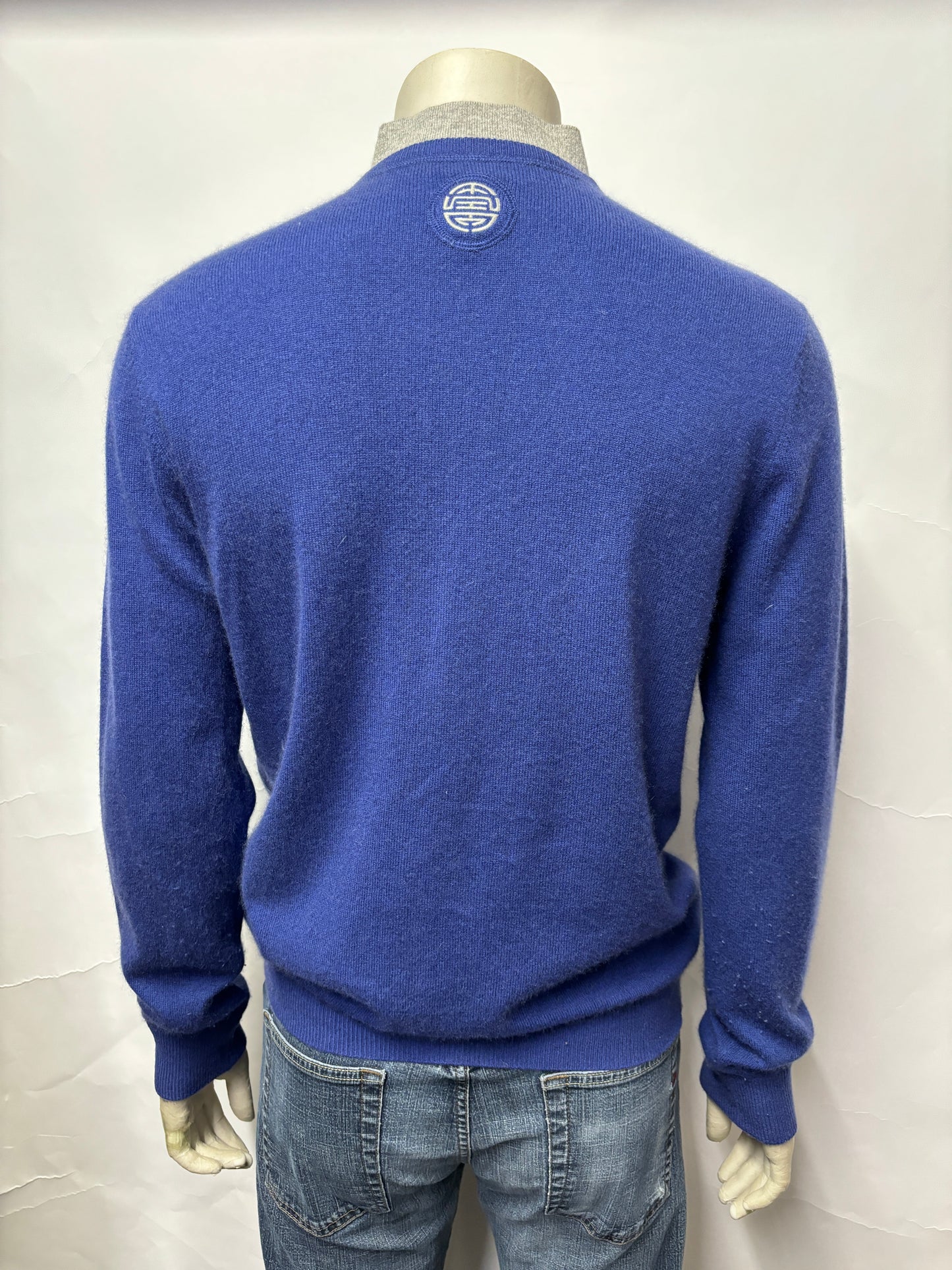 Shanghai Tang Blue Cashmere Blend Shirt Collar Jumper Medium