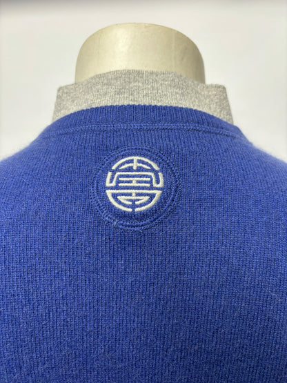 Shanghai Tang Blue Cashmere Blend Shirt Collar Jumper Medium