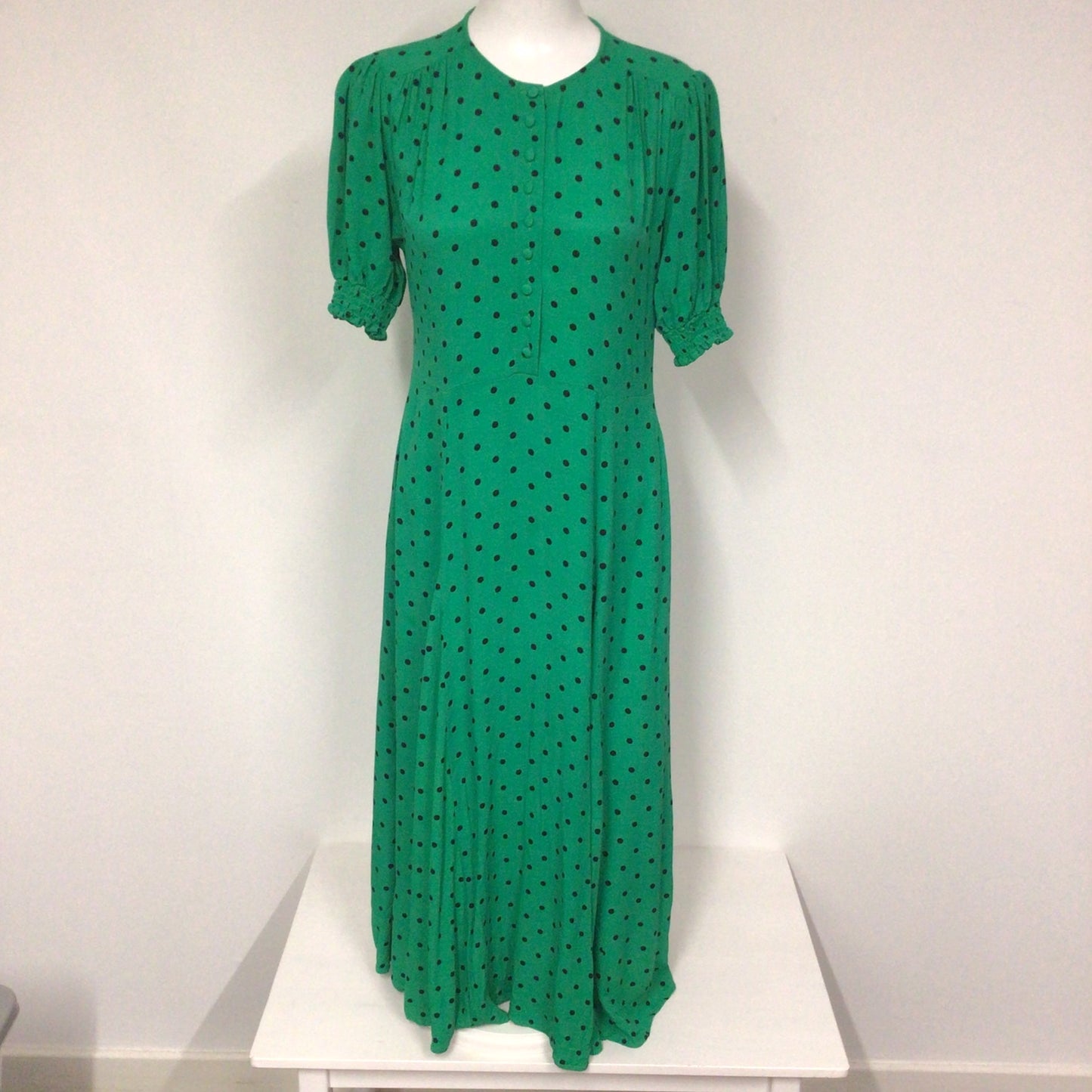 Albaray Green & Black Polka Dot Midi Dress Size 10