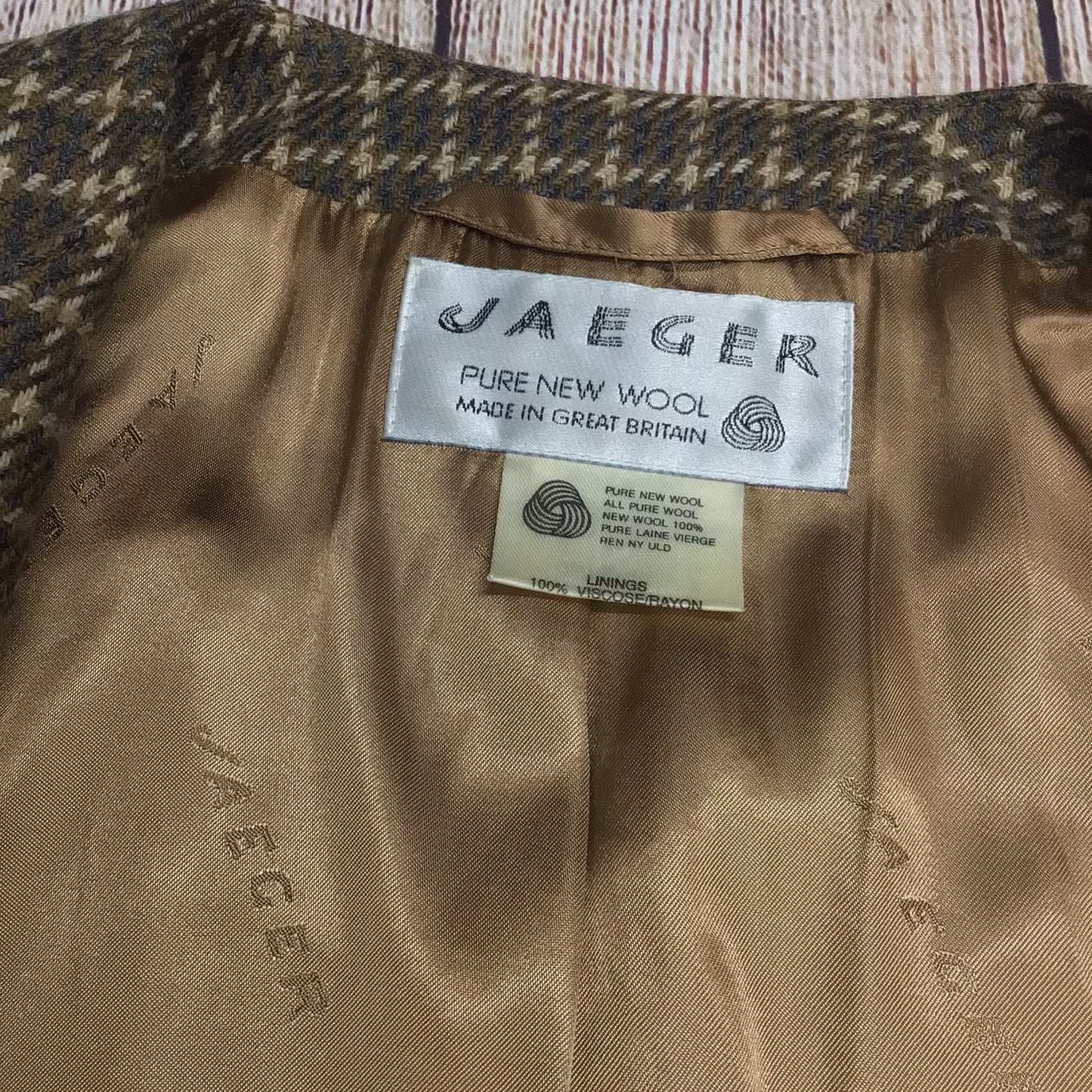 Vintage Jaeger Brown 2 Piece Wool Skirt Suit, Jacket Size 16, Skirt Size 14