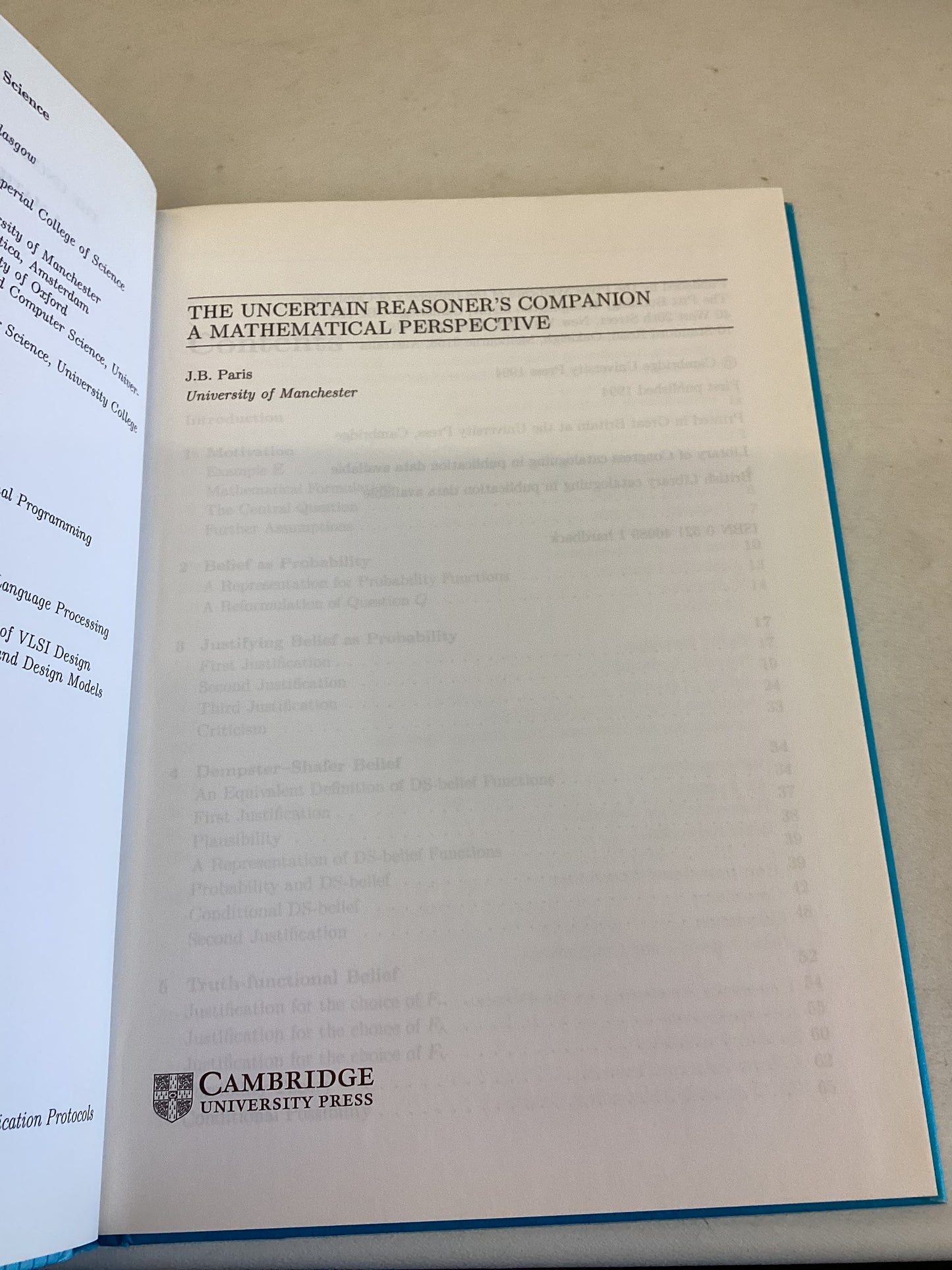The Uncertain Reasoner's Companion A Mathematical Perspective Computer Science 39 J B Paris