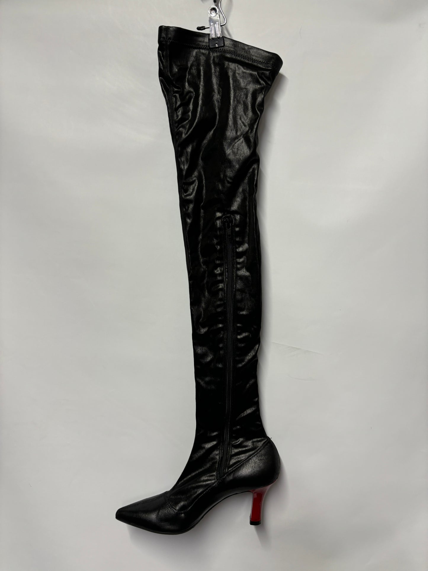 Stella McCartney Black Thigh High Shine Red Heeled Boots 6.5/39.5